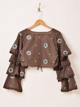 【3色展開】Meridian フラワー刺繍 ラッフルスリーブ 長袖ブラウス