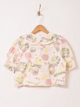 Emerald Motel フルーツ柄 フリルカラー 半袖ブラウス