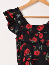 【2色展開】Meridian 花柄 フリル ノースリーブワンピース