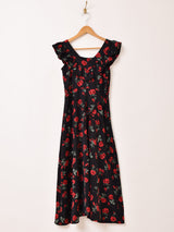 【2色展開】Meridian 花柄 フリル ノースリーブワンピース