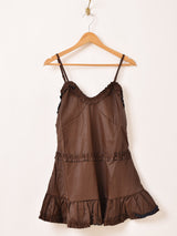 【2色展開】Meridian フェイクレザー フリル キャミソール