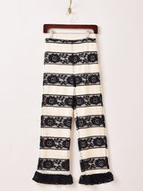 【2色展開】Meridian ボーダー柄 フリル レースパンツ