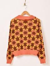 【2色展開】Meridian 花柄 襟付き カーディガン