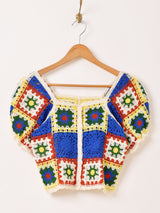 Elcamino グラニースクエア 半袖 クロシェカーディガン