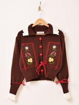 【3色展開】Elcamino フラワー刺繍 襟付き チロル風カーディガン