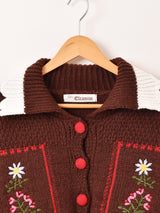 【3色展開】Elcamino フラワー刺繍 襟付き チロル風カーディガン