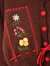 【3色展開】Elcamino フラワー刺繍 襟付き チロル風カーディガン
