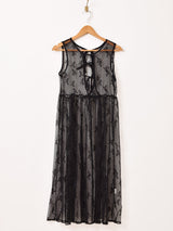 【2色展開】Meridian リボン柄 チュール ノースリーブワンピース