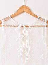 【2色展開】Meridian リボン柄 チュール ノースリーブワンピース