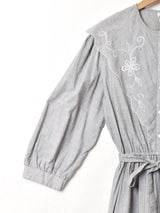 セーラーカラー 刺繍 長袖ワンピース