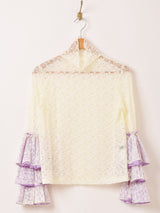 【2色展開】Meridian タートルネック ラッフルスリーブ レースカットソー