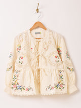 【2色展開】Emerald Motel フラワー刺繍 コットンレース 長袖ブラウス