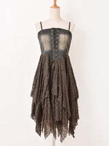 【2色展開】Meridian デニム レースアップ キャミソールワンピース