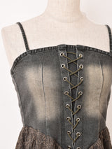 【2色展開】Meridian デニム レースアップ キャミソールワンピース