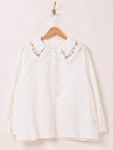 Meridian スクエアカラー 刺繍 長袖ブラウス