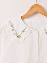 Meridian スクエアカラー 刺繍 長袖ブラウス