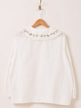 Meridian スクエアカラー 刺繍 長袖ブラウス