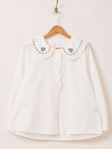 Meridian ビッグカラー 刺繍 長袖ブラウス