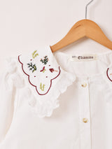 Elcamino ビッグカラー 刺繍 長袖ブラウス