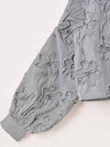 【2色展開】Meridian ストライプ柄 フラワー刺繍 長袖ブラウス