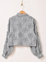 【2色展開】Meridian ストライプ柄 フラワー刺繍 長袖ブラウス