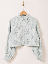 【2色展開】Meridian ストライプ柄 フラワー刺繍 長袖ブラウス