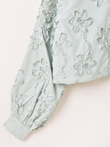 【2色展開】Meridian ストライプ柄 フラワー刺繍 長袖ブラウス