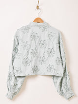 【2色展開】Meridian ストライプ柄 フラワー刺繍 長袖ブラウス