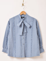 【2色展開】Meridian チェック柄 フリル ボウタイブラウス