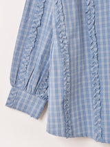 【2色展開】Meridian チェック柄 フリル ボウタイブラウス