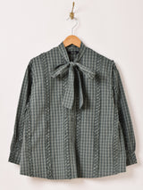 【2色展開】Meridian チェック柄 フリル ボウタイブラウス