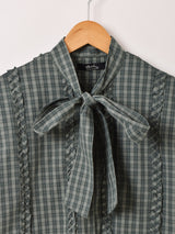 【2色展開】Meridian チェック柄 フリル ボウタイブラウス