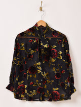 Meridian 花柄 シアー長袖 ボウタイブラウス