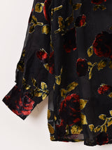 Meridian 花柄 シアー長袖 ボウタイブラウス