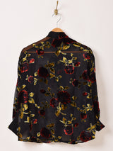 Meridian 花柄 シアー長袖 ボウタイブラウス