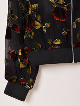 Meridian 花柄 シアー ジップアップ 長袖ブラウス