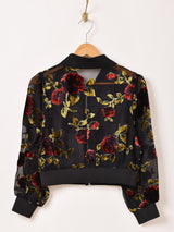 Meridian 花柄 シアー ジップアップ 長袖ブラウス