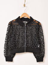 Meridian 花柄 チュール ジップアップ 長袖ブラウス