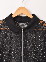 Meridian 花柄 チュール ジップアップ 長袖ブラウス