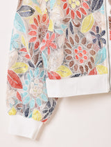 Meridian 花柄 カラフル チュール ジップアップ 長袖ブラウス