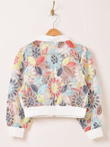 Meridian 花柄 カラフル チュール ジップアップ 長袖ブラウス