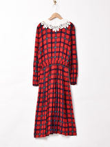 チェック レースカラー 長袖ワンピース