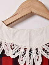 チェック レースカラー 長袖ワンピース