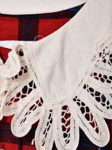 チェック レースカラー 長袖ワンピース