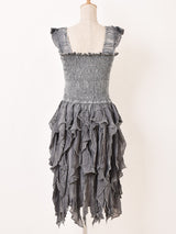 【2色展開】Emerald Motel エスニック レーヨン 刺繍 フリル ストラップワンピース