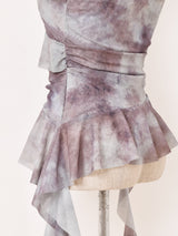 Meridian マーブル柄 アシンメトリー フリル キャミソール