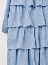 【3色展開】Meridian ストライプ柄 ラッフル ボウタイ ワンピース