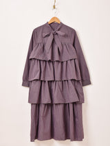 【3色展開】Meridian ストライプ柄 ラッフル ボウタイ ワンピース