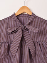 【3色展開】Meridian ストライプ柄 ラッフル ボウタイ ワンピース