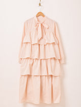 【3色展開】Meridian ストライプ柄 ラッフル ボウタイ ワンピース